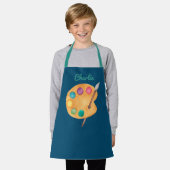 名前をカスタムするアーティストアートパレッ絵を描トキッズエプロン エプロン (着用した状態)