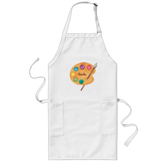 名前をカスタムするアーティストアートパレ絵を描ットの子どもエプロン ロングエプロン (正面)