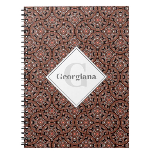 名前をカスタムするアールデコサファリサンセットボホマンダラ ノートブック (正面)