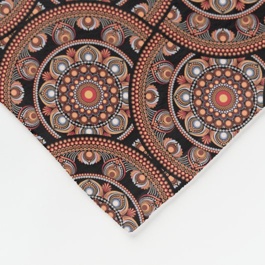 名前をカスタムするアールデコサファリサンセットボホマンダラ フリースブランケット (角)