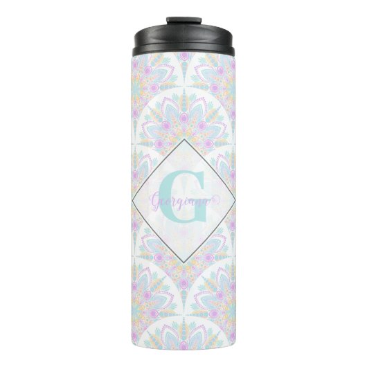 名前をカスタムするアールデコパステルレインボーフローラマンダラ タンブラー (正面)