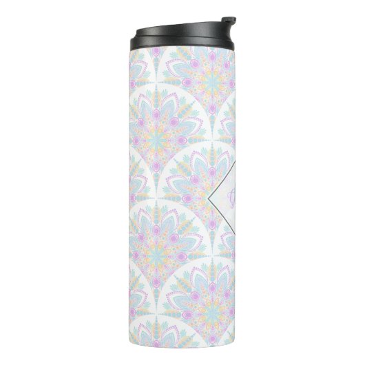 名前をカスタムするアールデコパステルレインボーフローラマンダラ タンブラー (回転左)