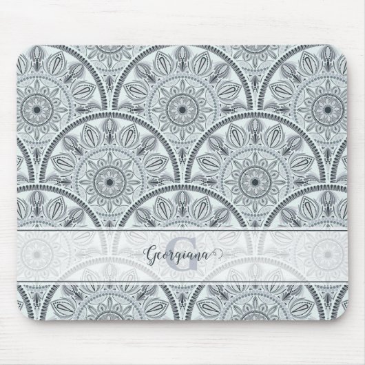 名前をカスタムするアールデコフローラ調和グレーマンダラ マウスパッド (正面)
