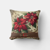 名前をカスタムするアールヌーボークリスマスポインセチア クッション (正面)