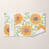 名前をカスタムするイエローひまわり バスタオルセット (ハンドタオル)