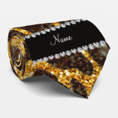 名前をカスタムするイエローグリッターヒョウ柄 ネクタイ (ロール)