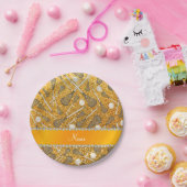 名前をカスタムするイエローグリッターラクロススティック ペーパープレート (パーティー)