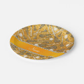 名前をカスタムするイエローグリッターラクロススティック ペーパープレート (アングル)