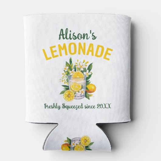 名前をカスタムするイエローグリーンレモネードサマーパーティー 缶クーラー (裏面)