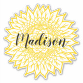 名前をカスタムするイエローサンフラワーマンダラ シール (正面)