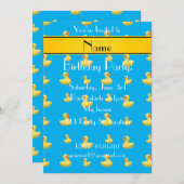 名前をカスタムするイエローストライプスカイブルーゴムダック 招待状 (正面/裏面)