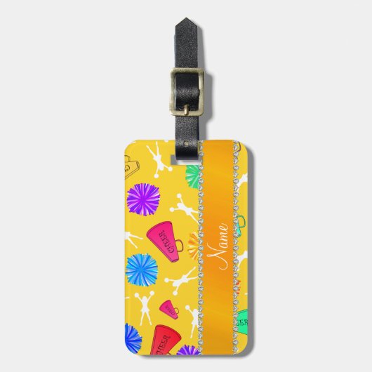 名前をカスタムするイエローチアリーティングポンプ ラゲッジタグ (正面縦)