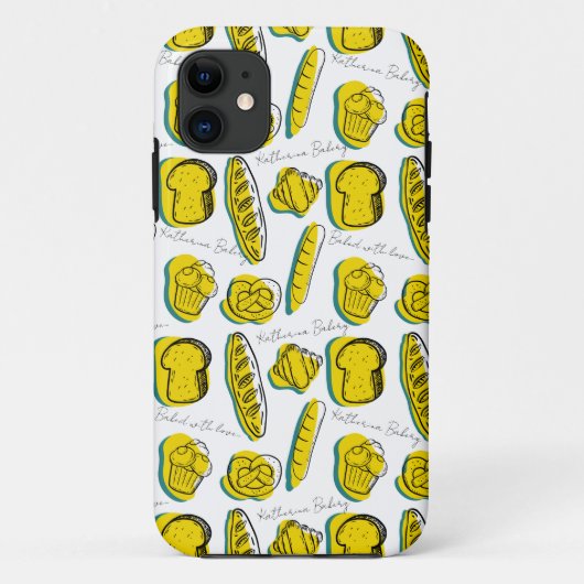 名前をカスタムするイエローベーカリーパターン Case-Mate iPhoneケース (裏面)