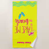 名前をカスタムするイエローモダンサマーホリデイ ビーチタオル (正面)