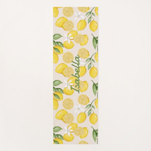 名前をカスタムするイエローレモンフルーツパターンヨガマット ヨガマット (正面)