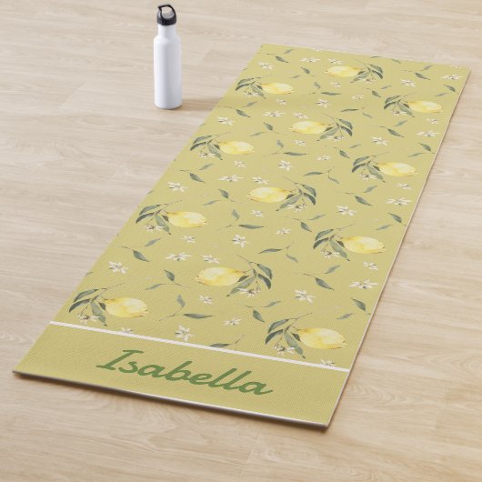 名前をカスタムするイエローレモンフルーツパターンヨガマット ヨガマット (インサイチュ)