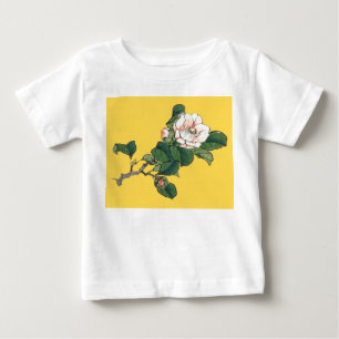 名前をカスタムするイエロー幼児Tシャツ白花 ベビーTシャツ