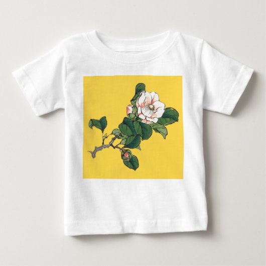 名前をカスタムするイエロー幼児Tシャツ白花 ベビーTシャツ (正面)
