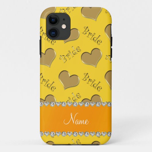 名前をカスタムするイエロー金ゴールド花嫁ハート Case-Mate iPhoneケース (裏面)