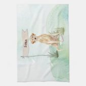 名前をカスタムするイエロー・ラブラドール・レトリーバーペットドッグ キッチンタオル (縦)