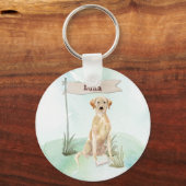 名前をカスタムするイエロー・ラブラドール・レトリーバーペットドッグ キーホルダー (正面)