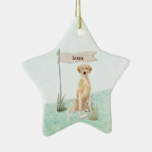 名前をカスタムするイエロー・ラブラドール・レトリーバーペットドッグ セラミックオーナメント (右)