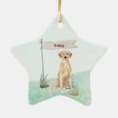 名前をカスタムするイエロー・ラブラドール・レトリーバーペットドッグ セラミックオーナメント (裏面)