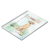 名前をカスタムするイエロー・ラブラドール・レトリーバーペットドッグ ノートブック (左側)