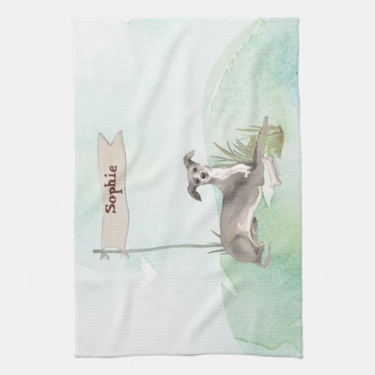 名前をカスタムするイタリアングレイハウンドペット キッチンタオル (縦)