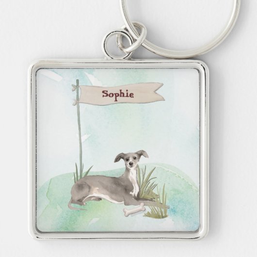 名前をカスタムするイタリアングレイハウンドペット キーホルダー (正面)