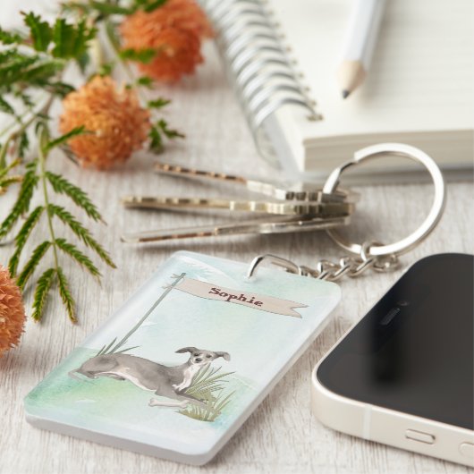 名前をカスタムするイタリアングレイハウンドペット キーホルダー (正面右)