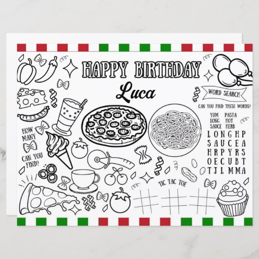 名前をカスタムするイタリアン誕生日着色シート (正面/裏面)