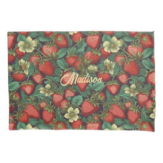 名前をカスタムするイチゴ模様 枕カバー (正面)