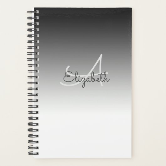 名前をカスタムするイニシャルモノグラム白黒 グラデーション プランナー手帳 (正面)