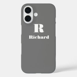 名前をカスタムするイニシャル無地のカラーグレー iPhone 16ケース