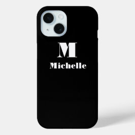 名前をカスタムするイニシャル無地のカラーブラック iPhone 15ケース