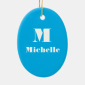 名前をカスタムするイニシャル無地のカラーブルー セラミックオーナメント (裏面)