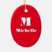 名前をカスタムするイニシャル無地の色 セラミックオーナメント (裏面)