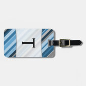 名前をカスタムするイニシャル+青とグレーのストライプ ラゲッジタグ (正面横)