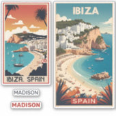 名前をカスタムするイビサ，スペイン旅行ポスター シール (正面)