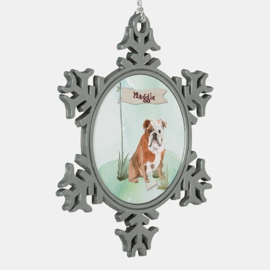 名前をカスタムするイングリッシュブルドッグペットドッグ スノーフレークピューターオーナメント (左)