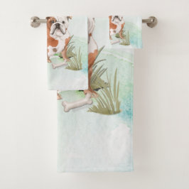 名前をカスタムするイングリッシュブルドッグペットドッグ バスタオルセット