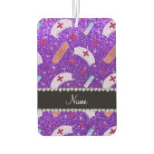 名前をカスタムするインディゴパープルグリッターナースハットハート カーエアーフレッシュナー (裏面)