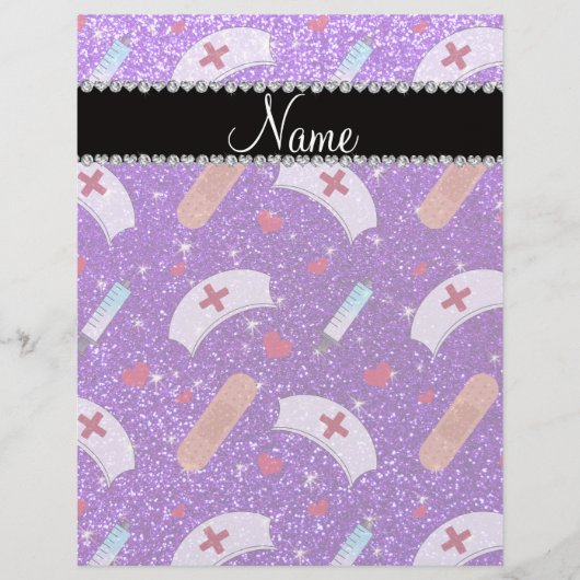 名前をカスタムするインディゴパープルグリッターナースハットハート チラシ (正面)