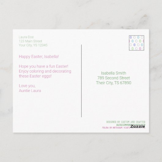 名前をカスタムするイースターエッグカラーリングカー子供へド ポストカード (裏面)