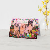 名前をカスタムするイースターグリーティングカワイドッグズエステティック カード (黄色い花)