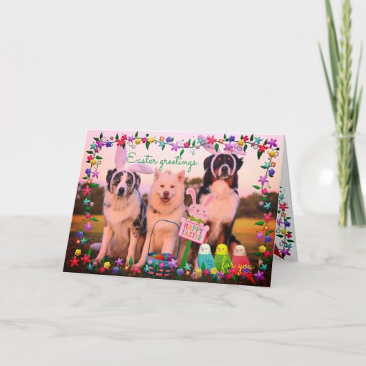 名前をカスタムするイースターグリーティングカワイドッグズエステティック カード (正面)