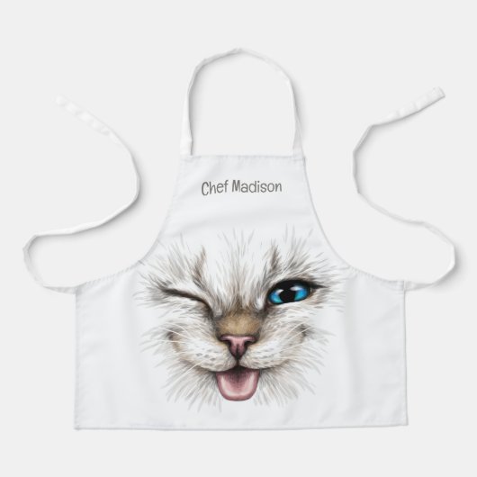 名前をカスタムするウィンキング猫 エプロン (正面)