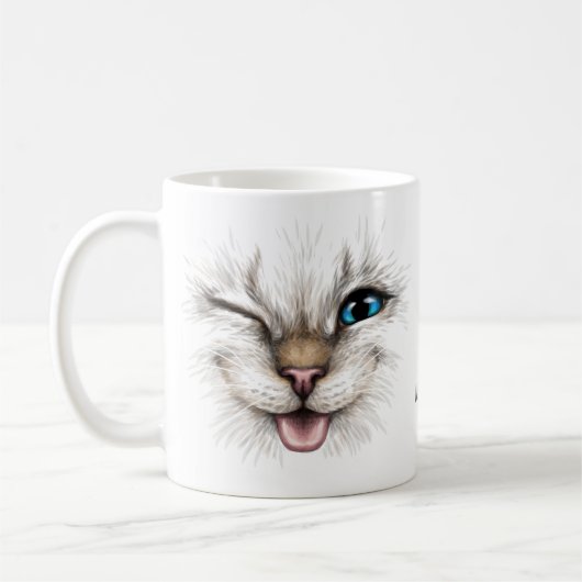 名前をカスタムするウィンキング猫 コーヒーマグカップ (左)