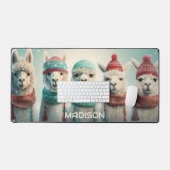 名前をカスタムするウィンターラマス デスクマット (キーボード&マウス)